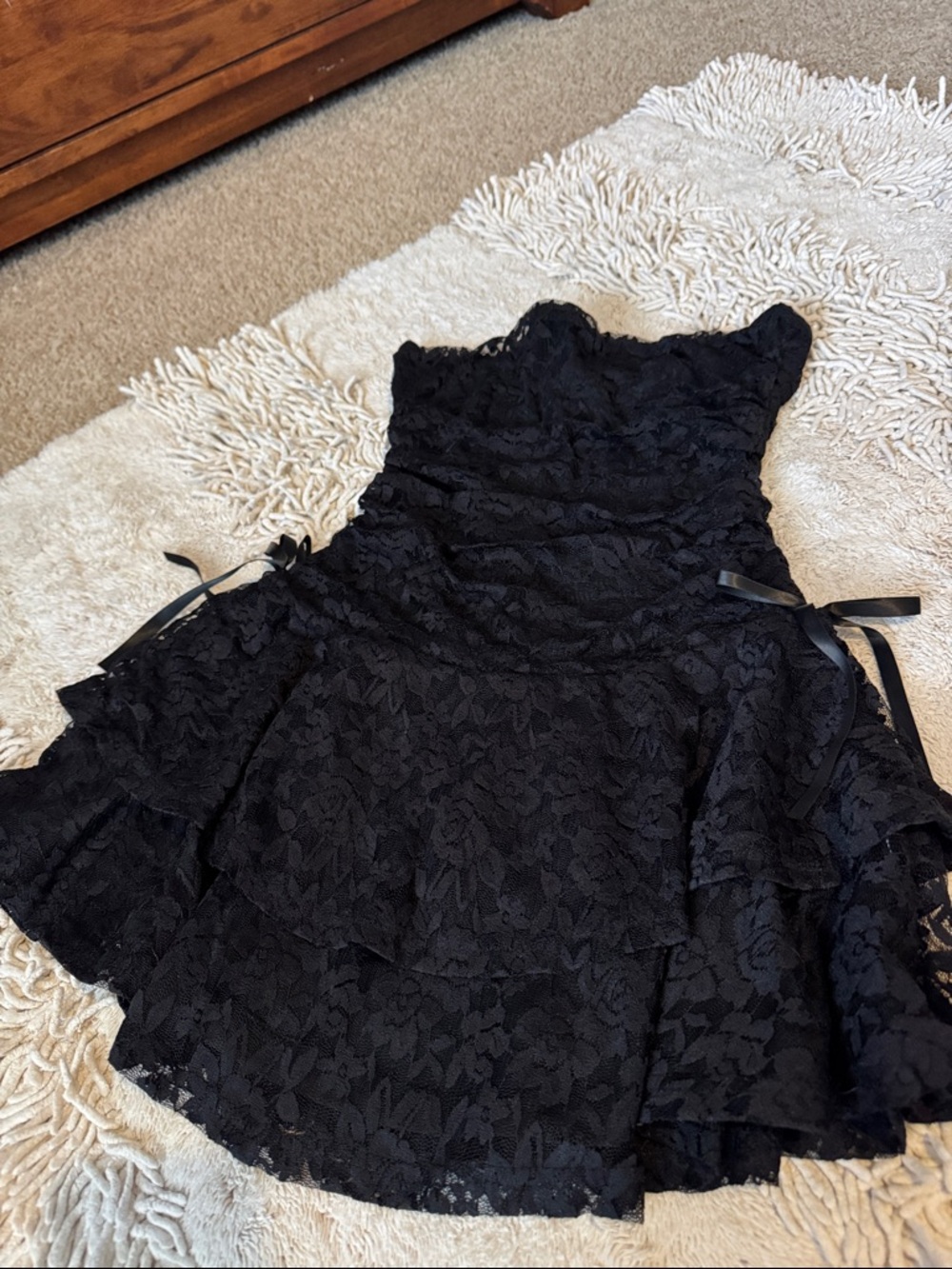 Black Lace Strapless Tiered Dress